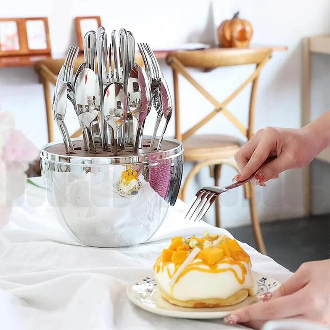 24-Piece Gold Silver Egg-Shaped Stainless Steel Flatware Set Premium Cutlery Set