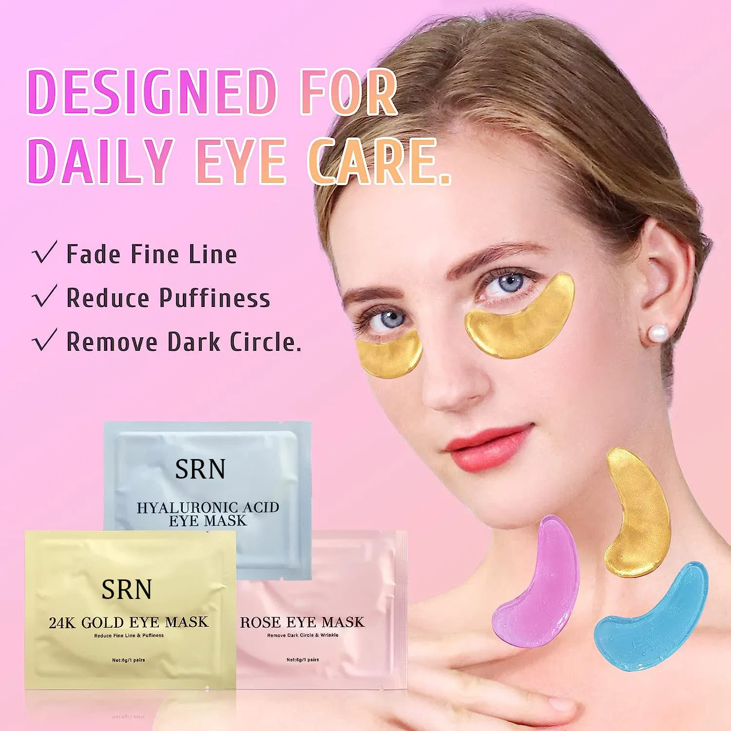 Private Label Gold Eye Mask Rose Eye Mask Hyaluronic Acid Eye Patches for Dark Circles & Puffiness