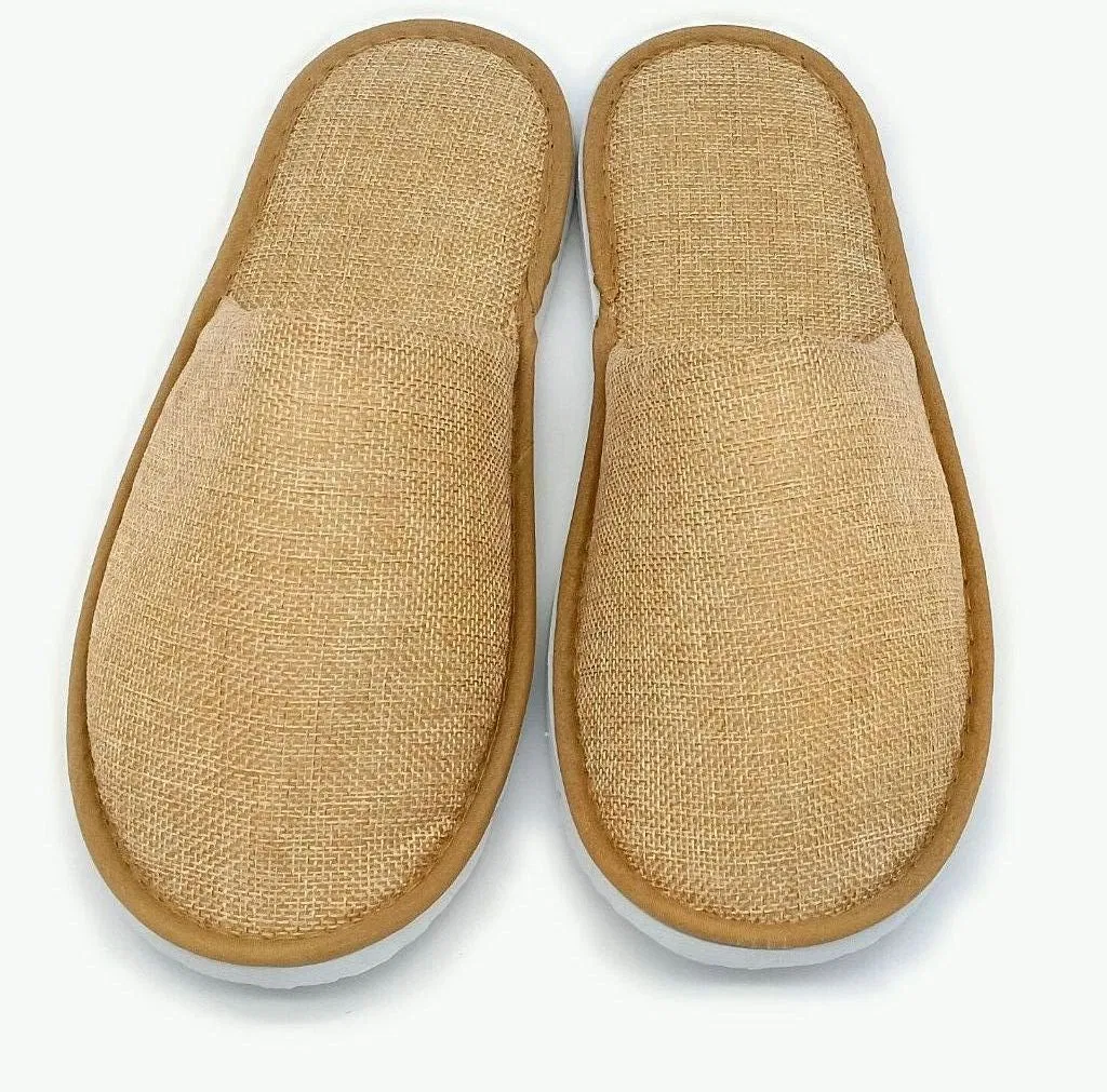Unisex High End Eco Friendly Linen Aviation Hotel Slippers with Coconut Palm Sole Eco Friendly Adult Close Toe Disposable Hotel Linen Slipper Airline Slippers