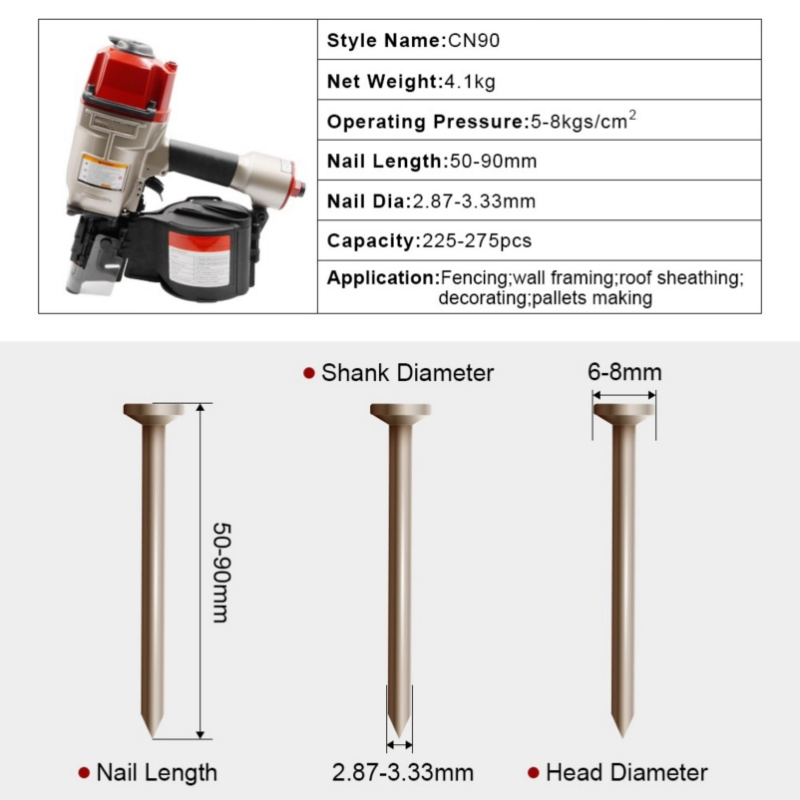 Пневматический гвоздезабиватель CN90 для кровли и каркаса
