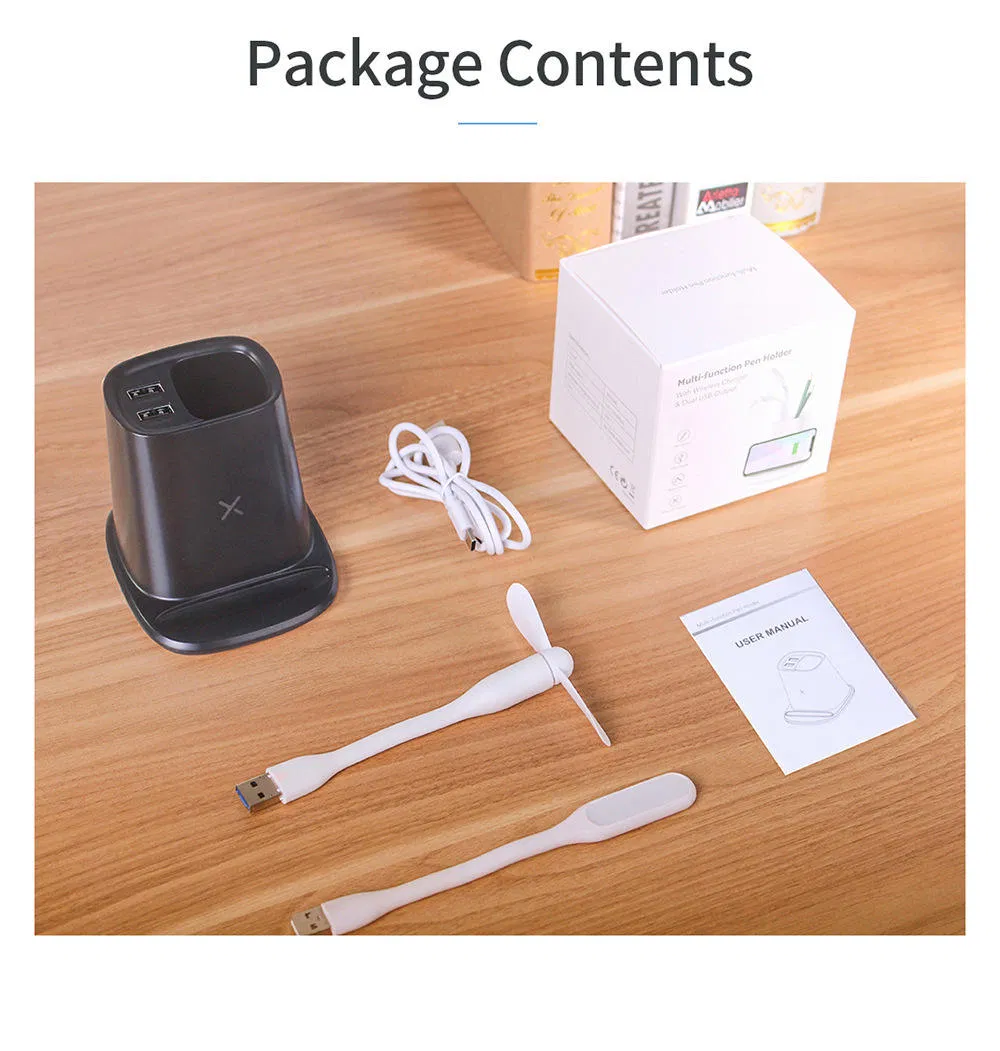 10W Wireless Charger Pen Holder 3 in 1 Pen Holder with Custom Lighting Logo Desk Charger Wireless Pen Holder with Charger