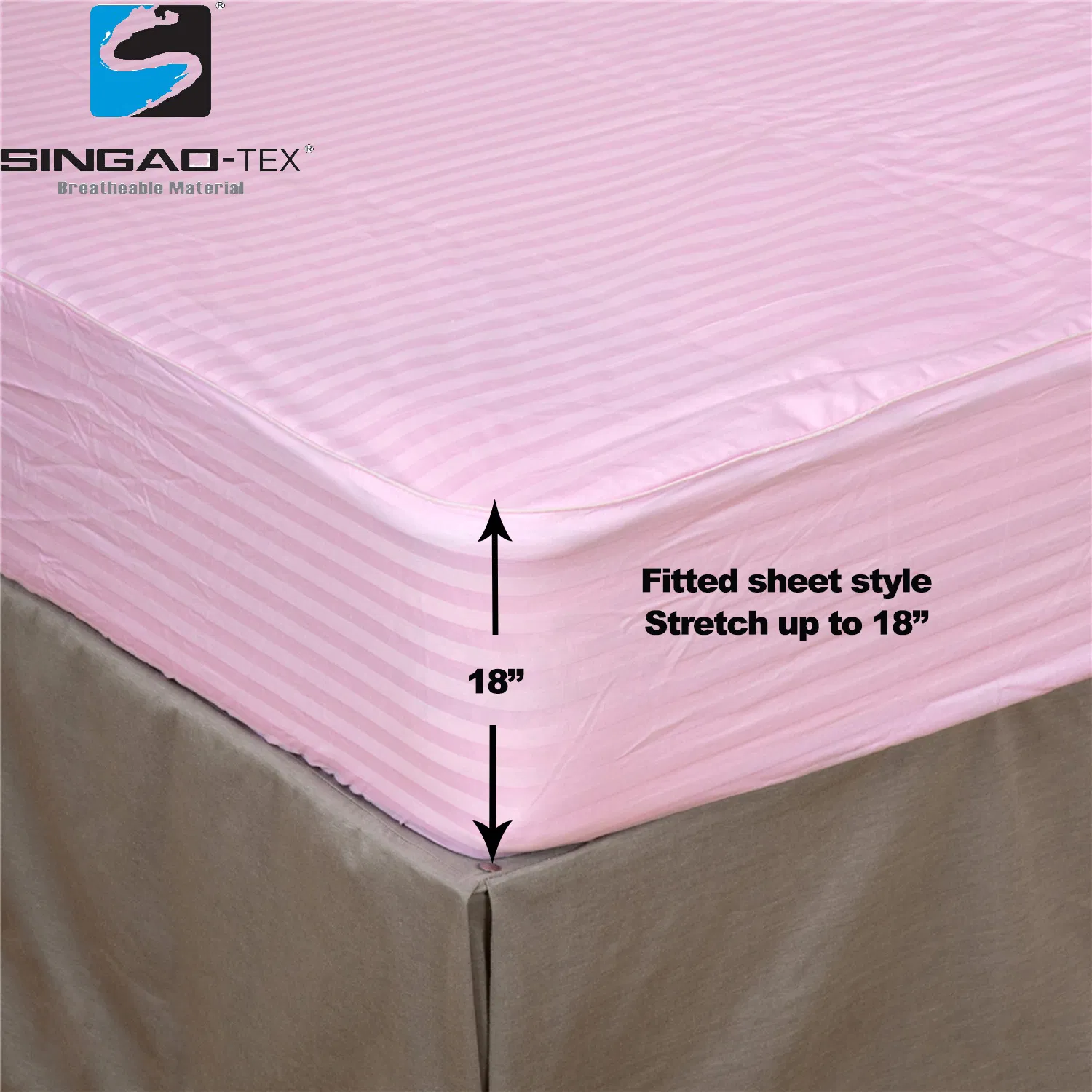 Pink Knitted Waterproof Mattress Cover Depth 35cm 360 Degree Protection 100% Polyester