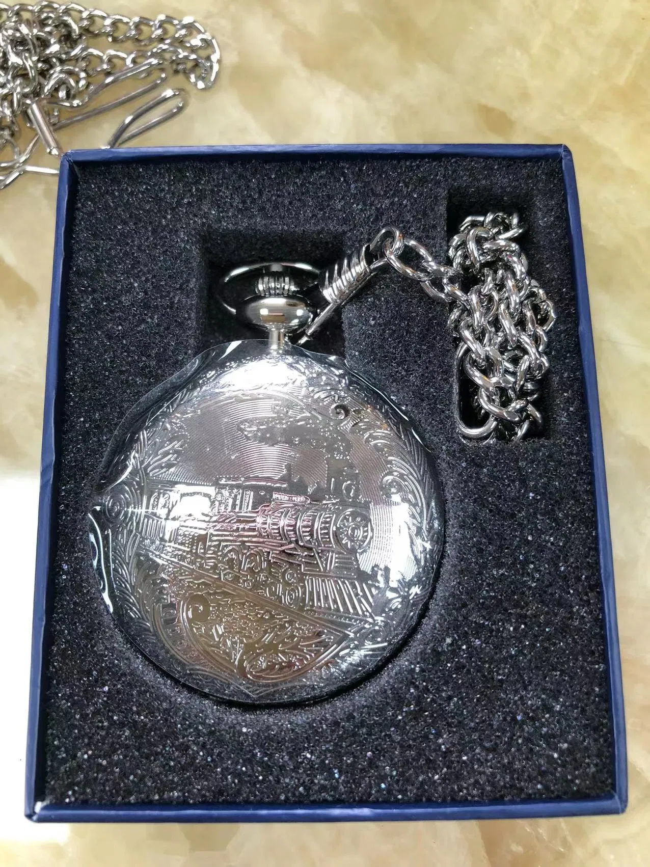Japan Movement Gold Chain Clock Antique Brass Pocket Watches with Train
