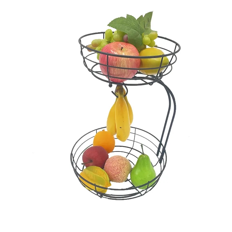 2-Tier Countertop Fruit Vegetables Basket Bowl Storage with Banana Hanger Detachable Vegetable Storage Fruit Stand Fruit Basket