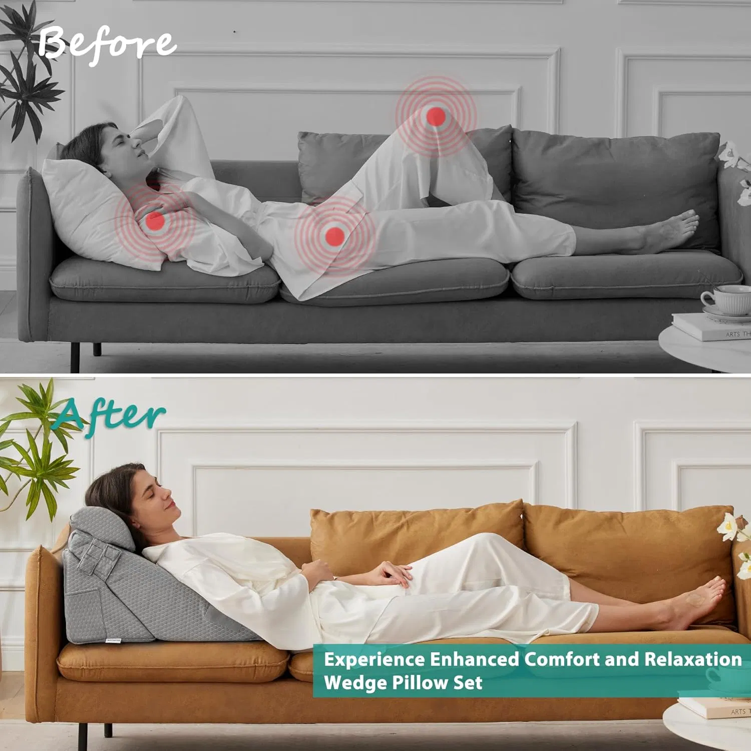 Adjustable 4PCS Bed Wedge Pillow Memory Foam Wedge Pillow for Body