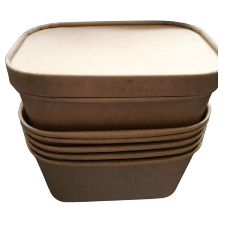 White Brown Kraft Paper Bowls with Lid Food Packing Box
