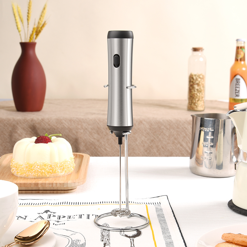 2025 Rechargeable Stainless Steel Electric Milk Frother with Stand Handheld Electric Blender