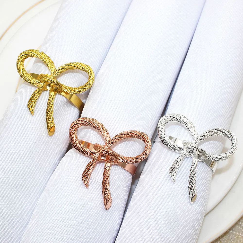 Wedding Table Decoration Bowknot Napkin Rings Metal Gold Napkin Buckle