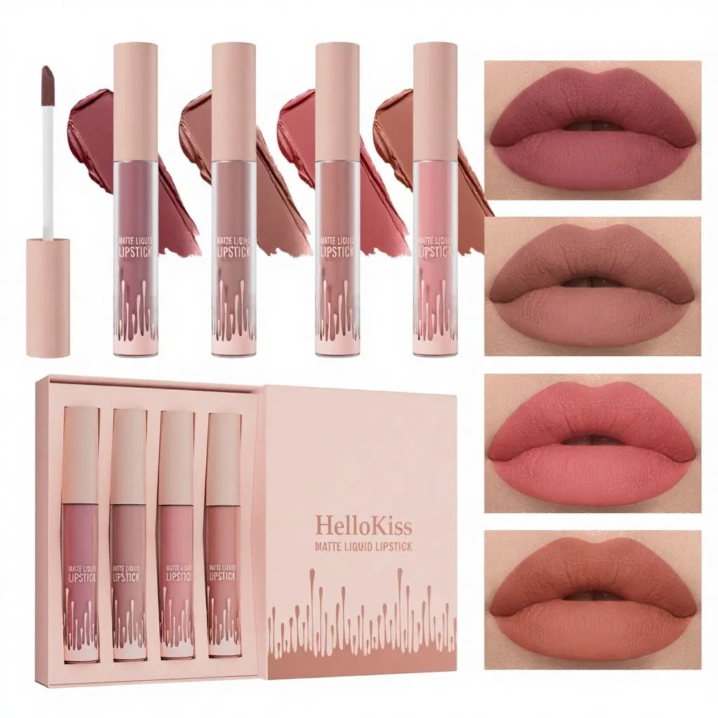 "China-Made Four-Piece Lip Gloss Set, Soft Matte Finish, European and American Style, Non-Staining, Non-Fading, Wholesale"