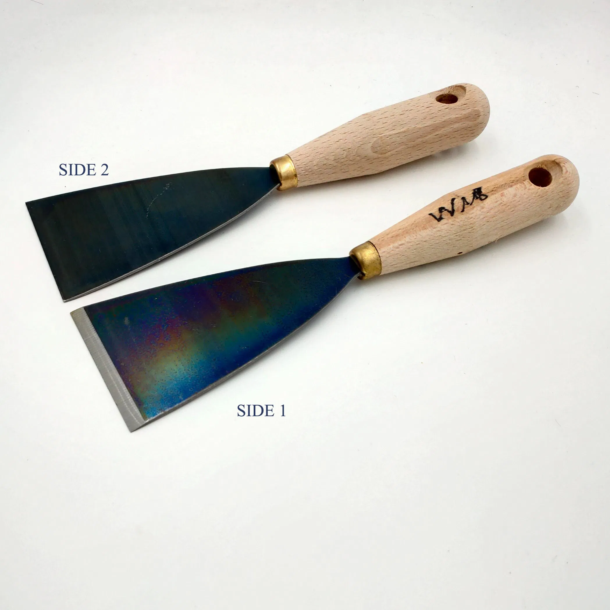 70mm Light Duty Wood Handle Blue Oxide Carbon Blade Scraper Knife