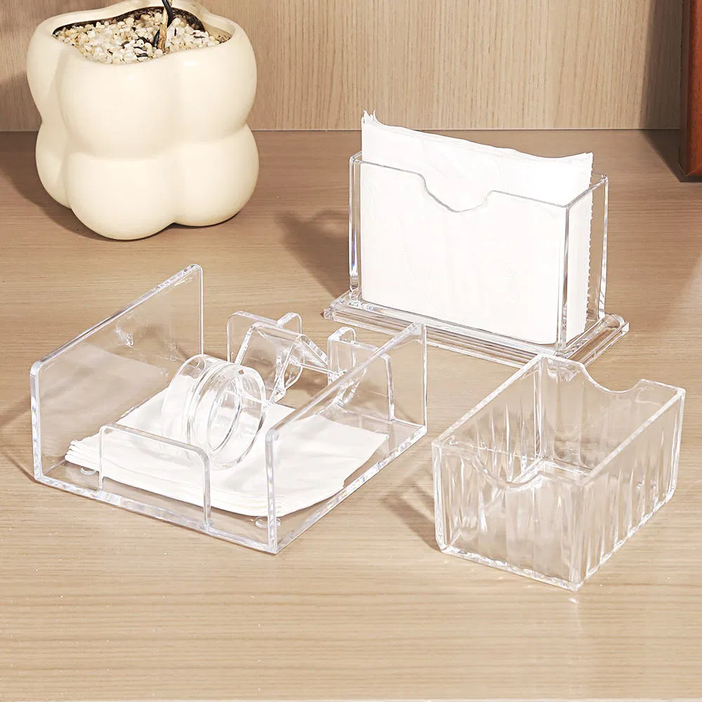 Customized Transparent Color Plastic Tissue Box Restaurant Table Use Tabletop Tissue Holder