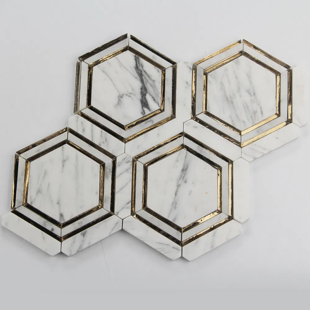 Мозаика Bianco Carrara с золотом, 30x30 см