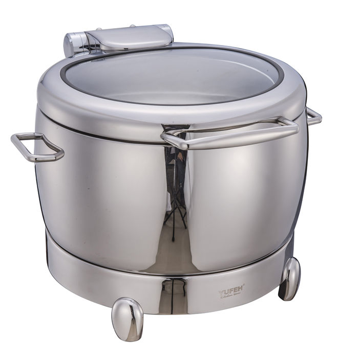 Yufeh Commercial Stainless Steel 10L Chafing Dishes Buffet Soup Food Warmer with Hydrauli Glass Lid Food Warmer Display
