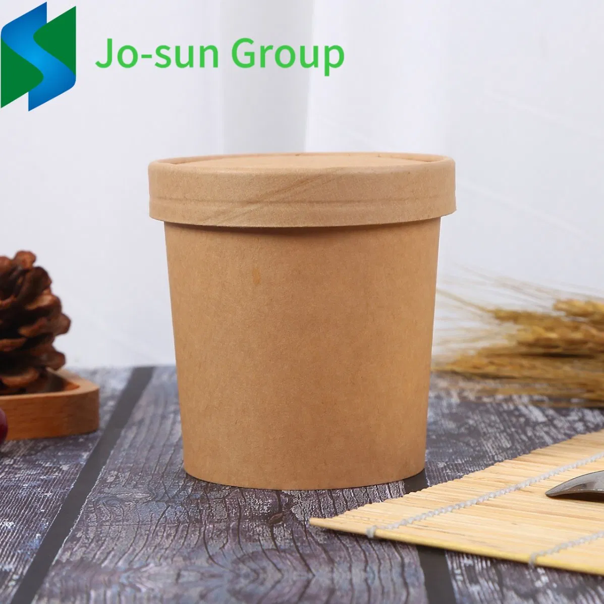 Jo-Sun 12 Oz Disposable Microwave Soup Bowl Kraft Paper Cup and 750 Ml Bucket with Paper Lid