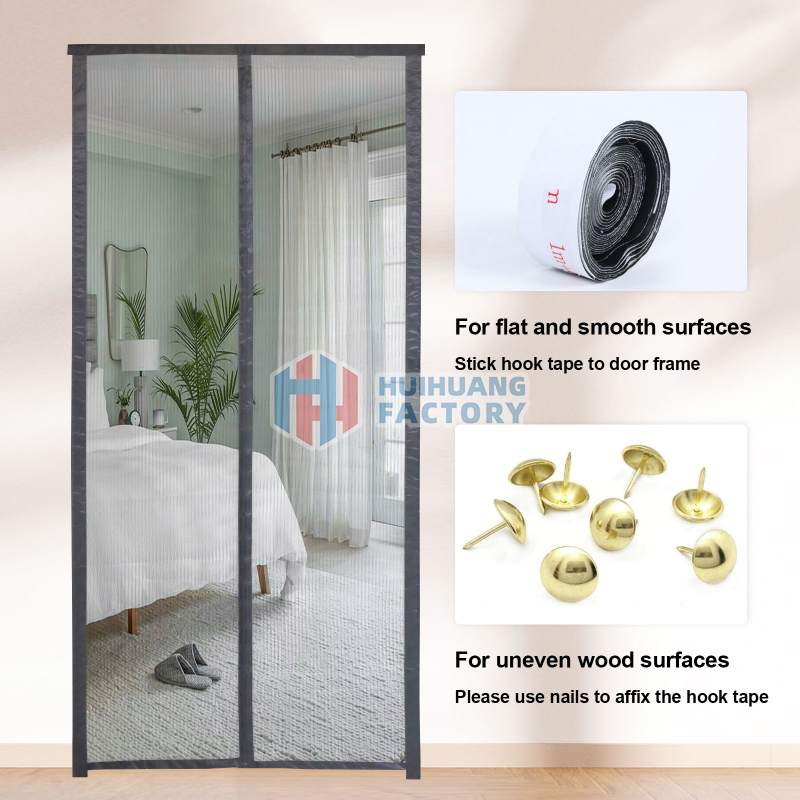 Black Magnetic Door Window Screen Hands-Free Open Magnetic Door Curtain Fly Mosquito Net