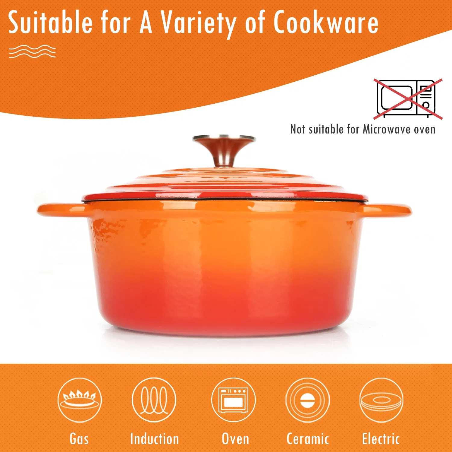 Чугунная эмалированная кастрюля-кокот Cookwin 2.8 кварт, оранжевая