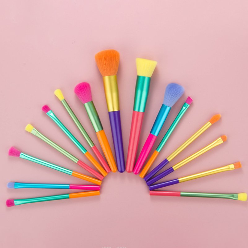 Cosmetic Tools Rainbow Color Fashion 15 PCS Makeup Brush Set