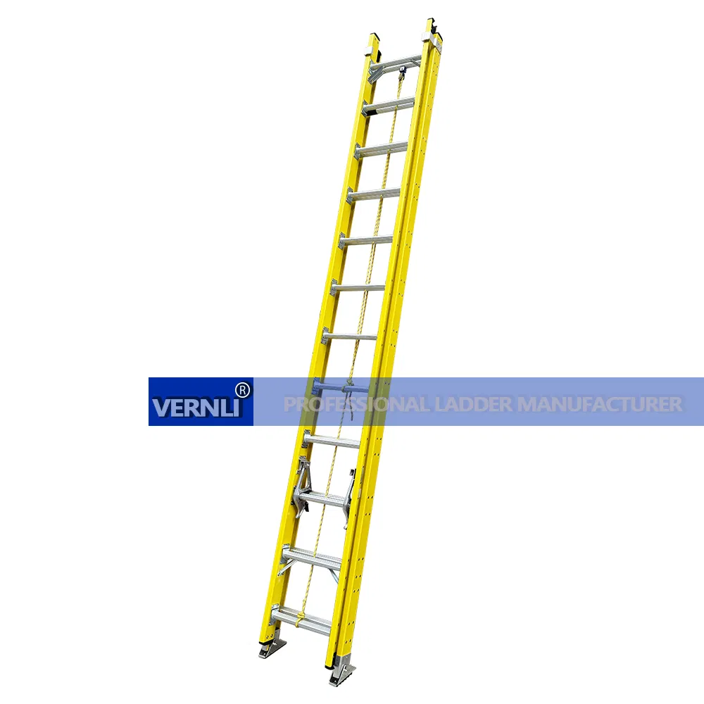 3-12m Full Fiberglass Extension Ladder with 2 Parts and Aluminum Rung Steps