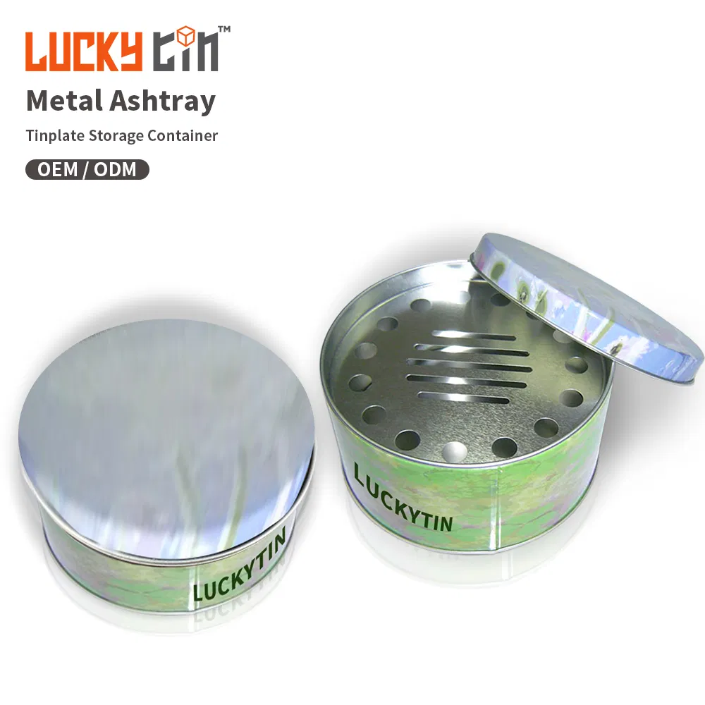 Wholesale Custom Tinplate Desktop Organizer Round Shape Metal Multi Functional Tray Standing Tin Ashtray for Car with Logo