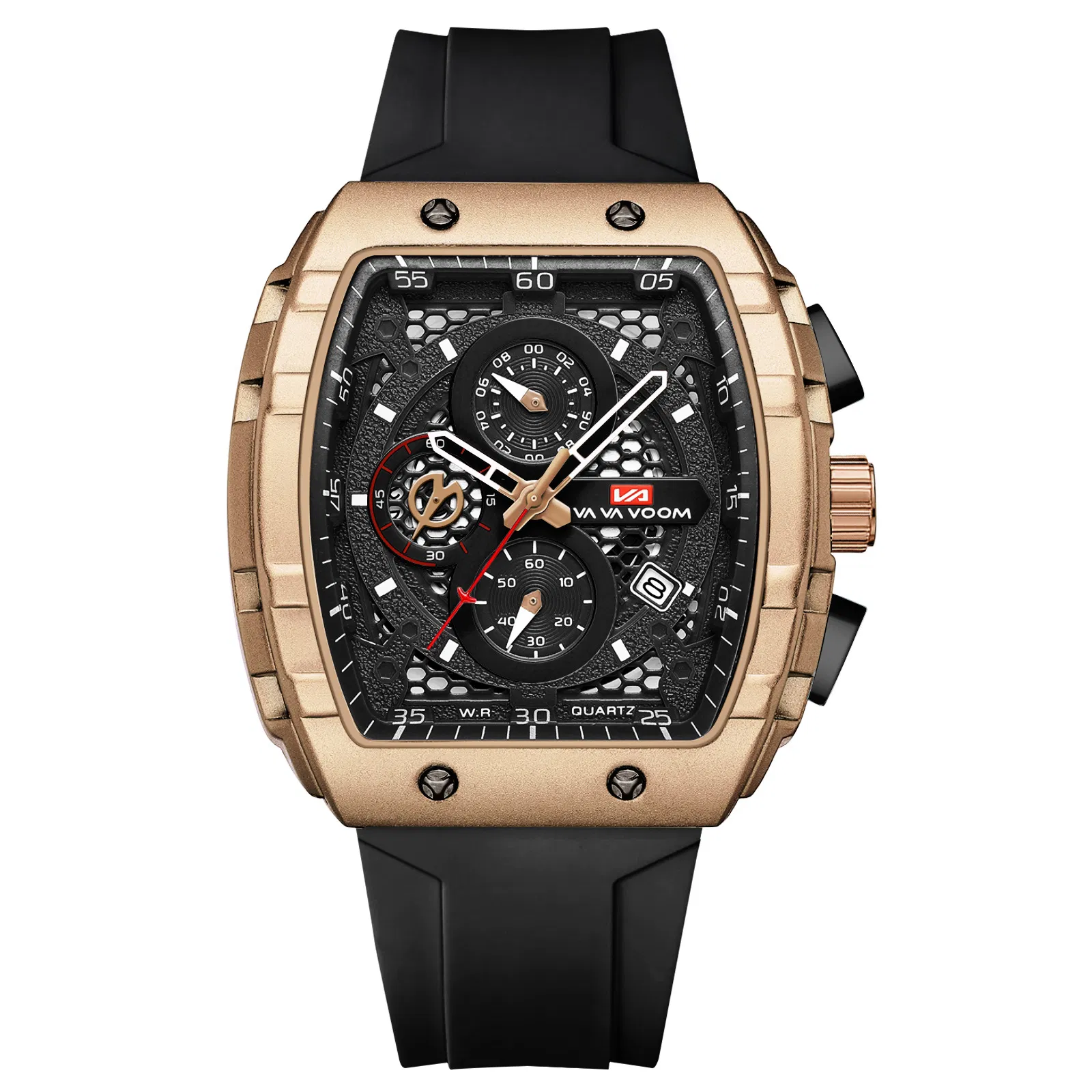 New Men's Stylish Barrel-Shaped Multifunctional Watch Chronograph Calendar Waterproof Silicone Strap