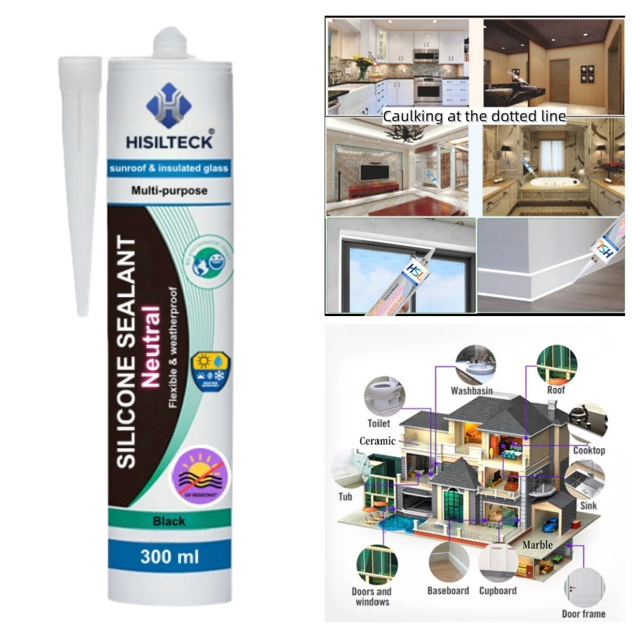 Pegamento Sellador Selante Adhesivo Waterproof Neutral Clear Silicone Glass Adhesive Sealant for Windows & Doors, Roof Seal, Bathroom, Kitchen