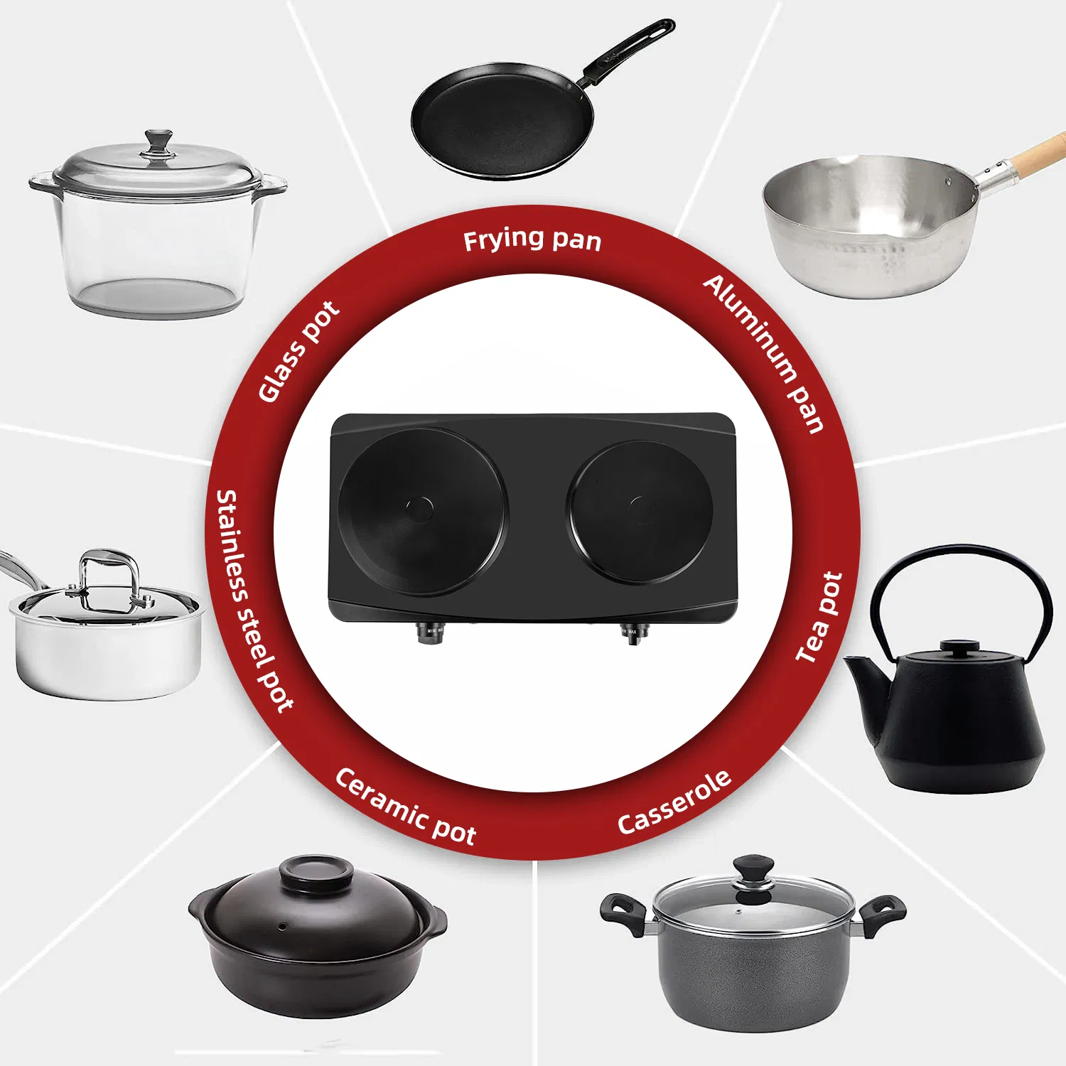 2 Burner Electric CE Infrared Commercial Induction Cooker, Ceramic Double Stove, Embedded High-Power, Factory Direct Sales for Dorm