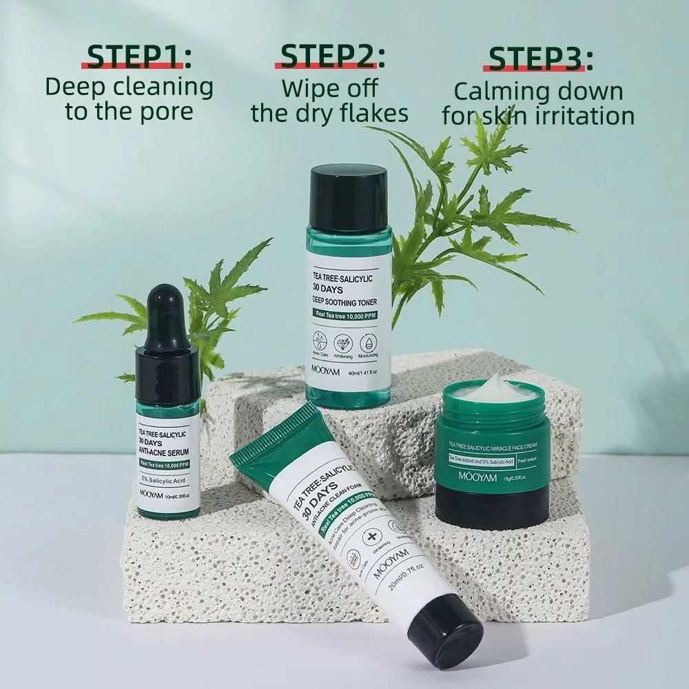 30 Days Anti-Acne Tea Tree Salicylic Acid Skin Care Set Facial Cleanser Toner Serum Face Cream Oil