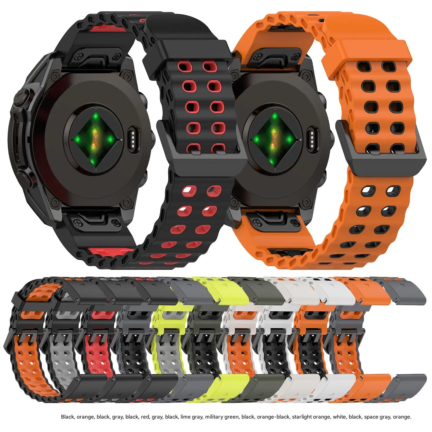 Suitable for Garmin Fenix8/Fenix7X/Fenix6/Fenix5 Ocean Double Breasted Dual Color Silicone Strap