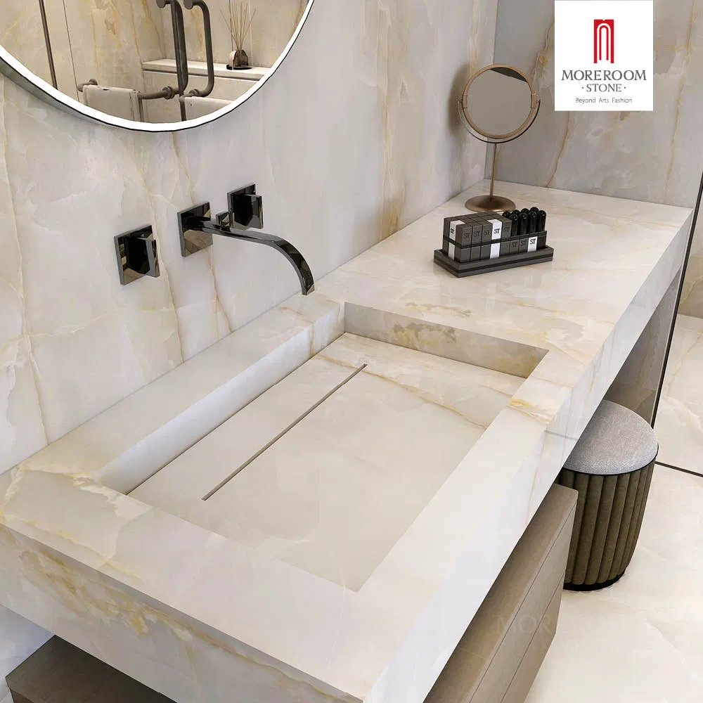 1600X3200mm Artificial Snow White Onyx Look Slab Polished Sintered Slab for Kitchen Countertops and Vanity