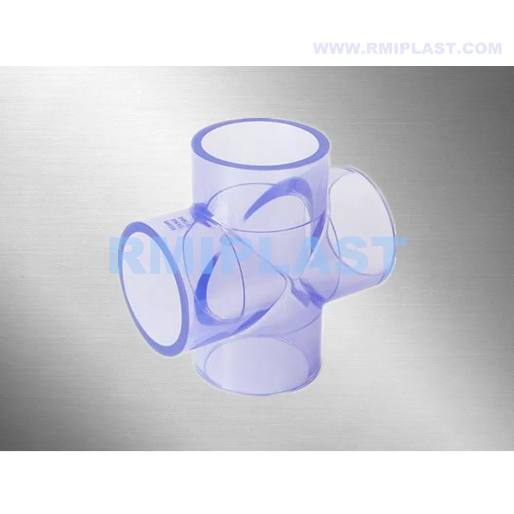 Clear PVC Equal Cross of DIN Pn16 Clear UPVC Pipe Fittings Plastic Four Way Cross for Water Supply