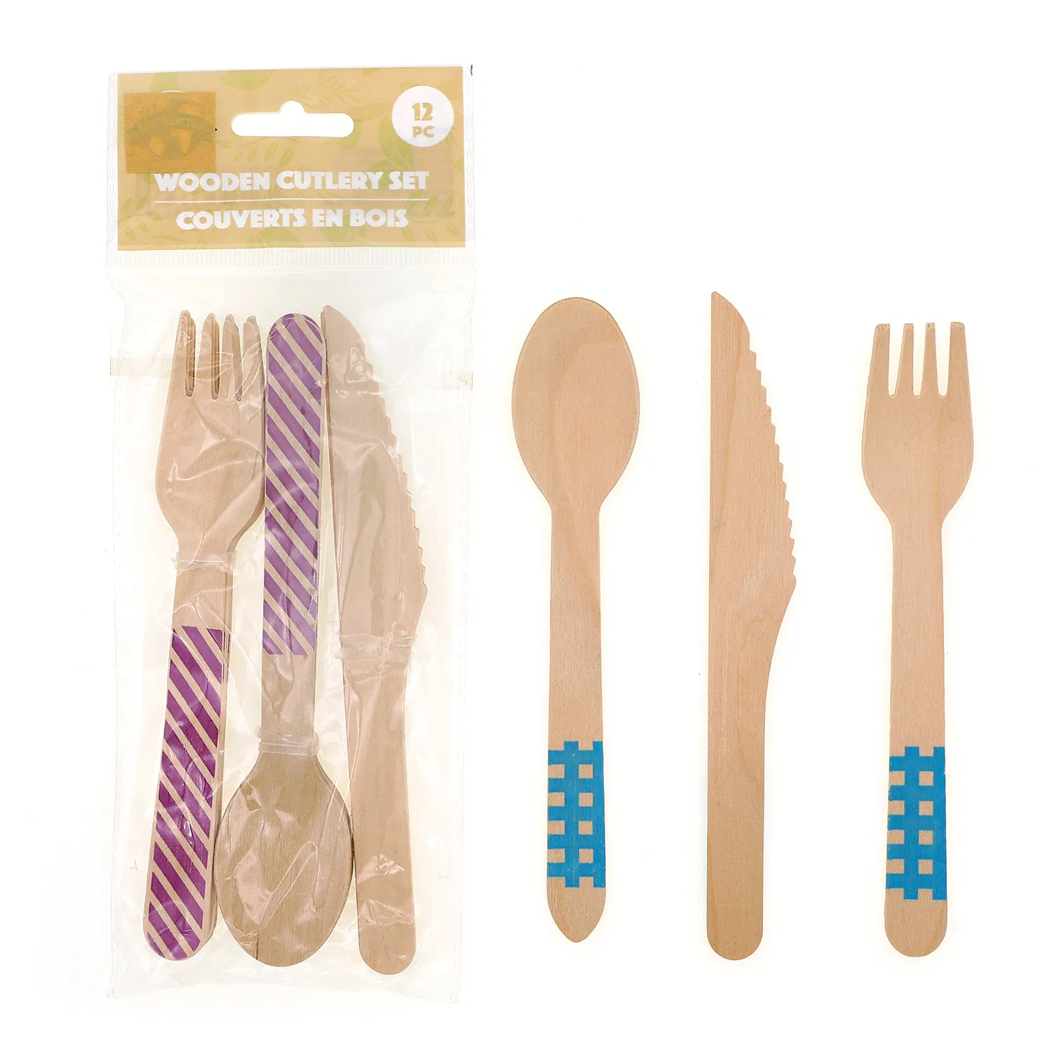 Customized Logo Printing Hot-Stamping Knife Fork Spoon Set Biodegradable Eco-Friendly Disposable Birch Dessert Cutlery Wooden Tableware for Birthday Holidays