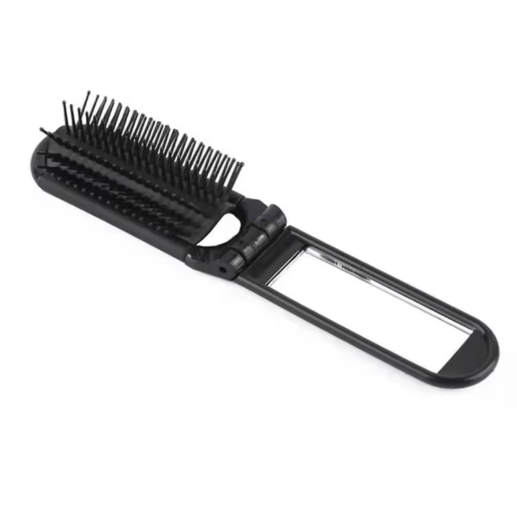 High Quality Portable Travel Folding Hair Brush Pocket Hair Comb with Mirror