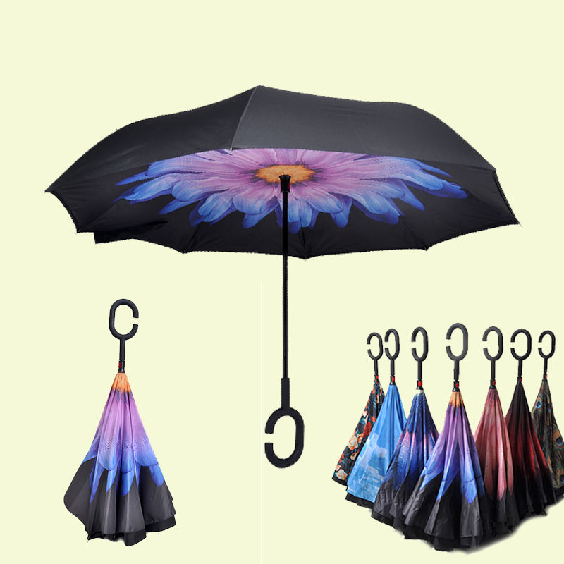 Custom Logo Print Down Paraguas Reversible Double Layer Inverted Reverse Umbrella