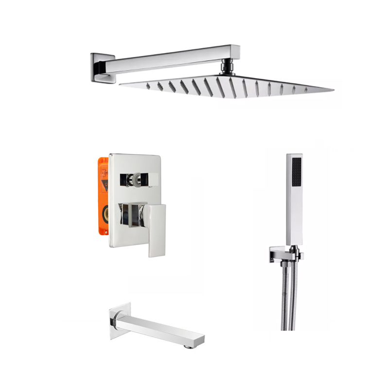Wall Mounted Golden Square Panel Concealed Commerical Shower System Set Bathroom Wall Installation Shower Mixer Faucet Set