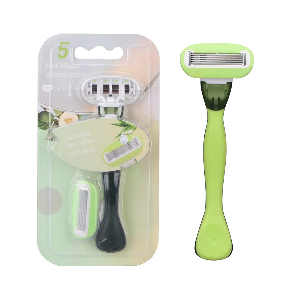 New Arrival Ladies Razor 5 Blades Shaving Razor System with Replaceable Cartridges