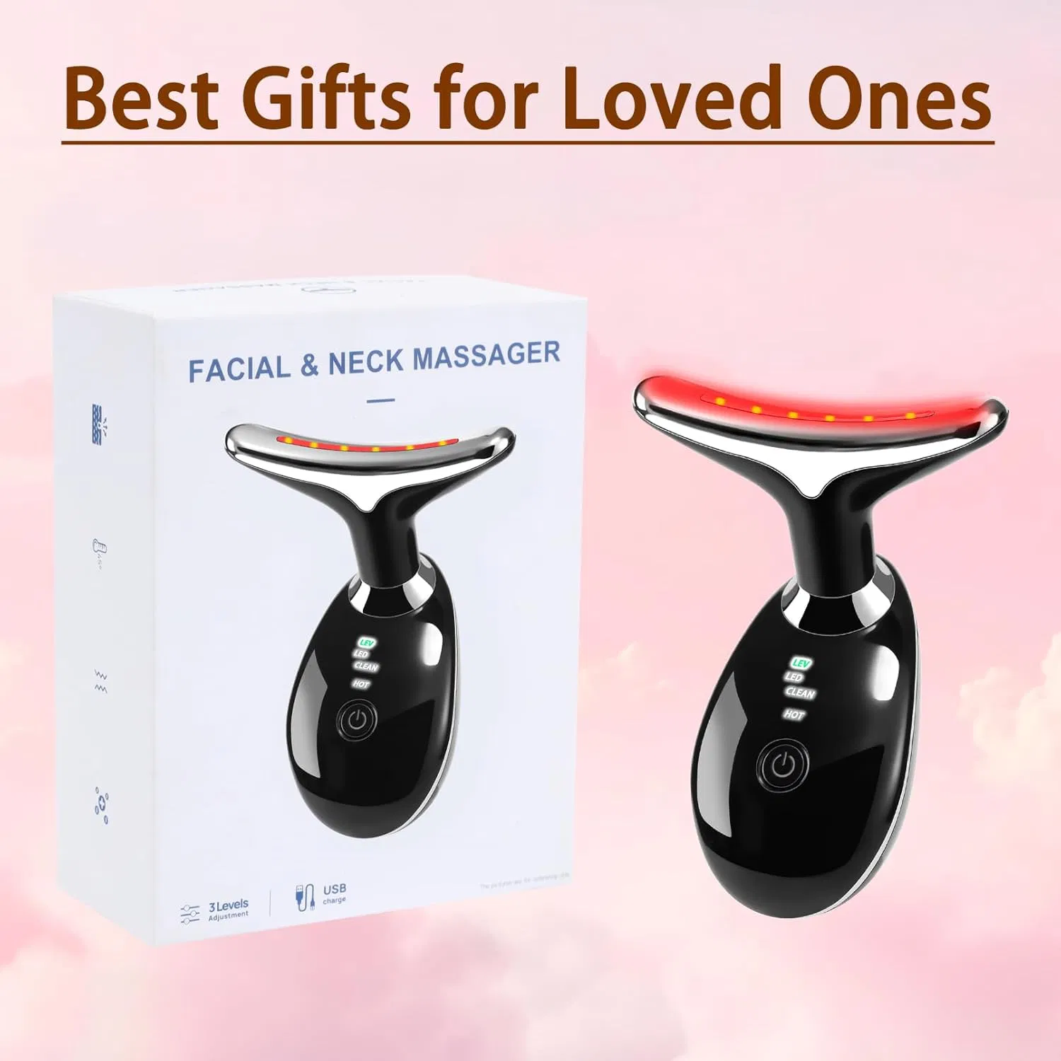 7-in-1 True Beauty Glow Facial Massager, Multifunctional Electric Red Light Therapy for Women (Black)