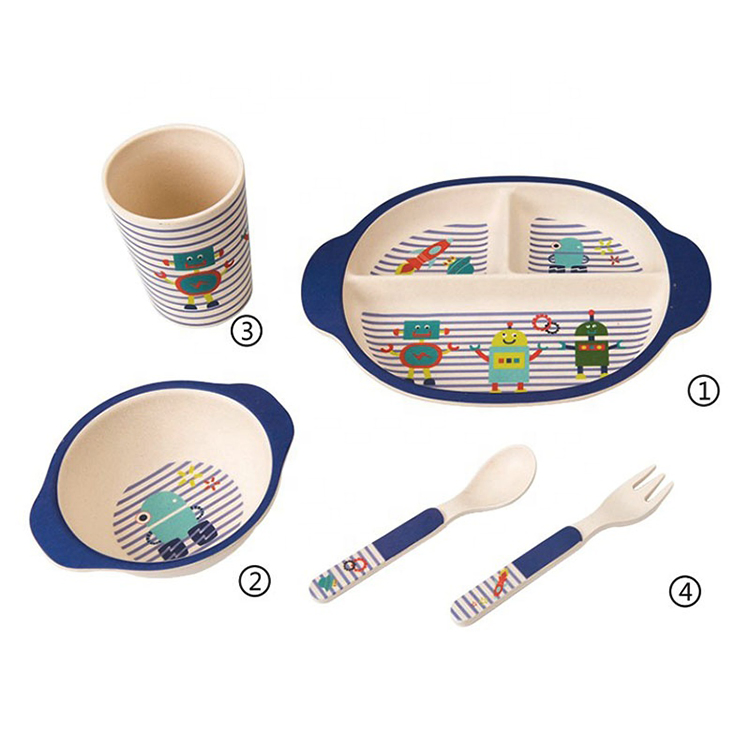 Fibre Kids Dinnerware Set Animals Pattern Melamine Bamboo Cartoon Cute Color Box Dinner Set Home Kitchen Food Service Box