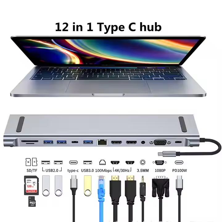 11/10/8/7/6/5/4/3 in 1 USB C Hub Docking Station Adapter for Laptop USB 3.1 Type-C Hubs with HDTV VGA RJ45 SD TF Audio Pd 100W>