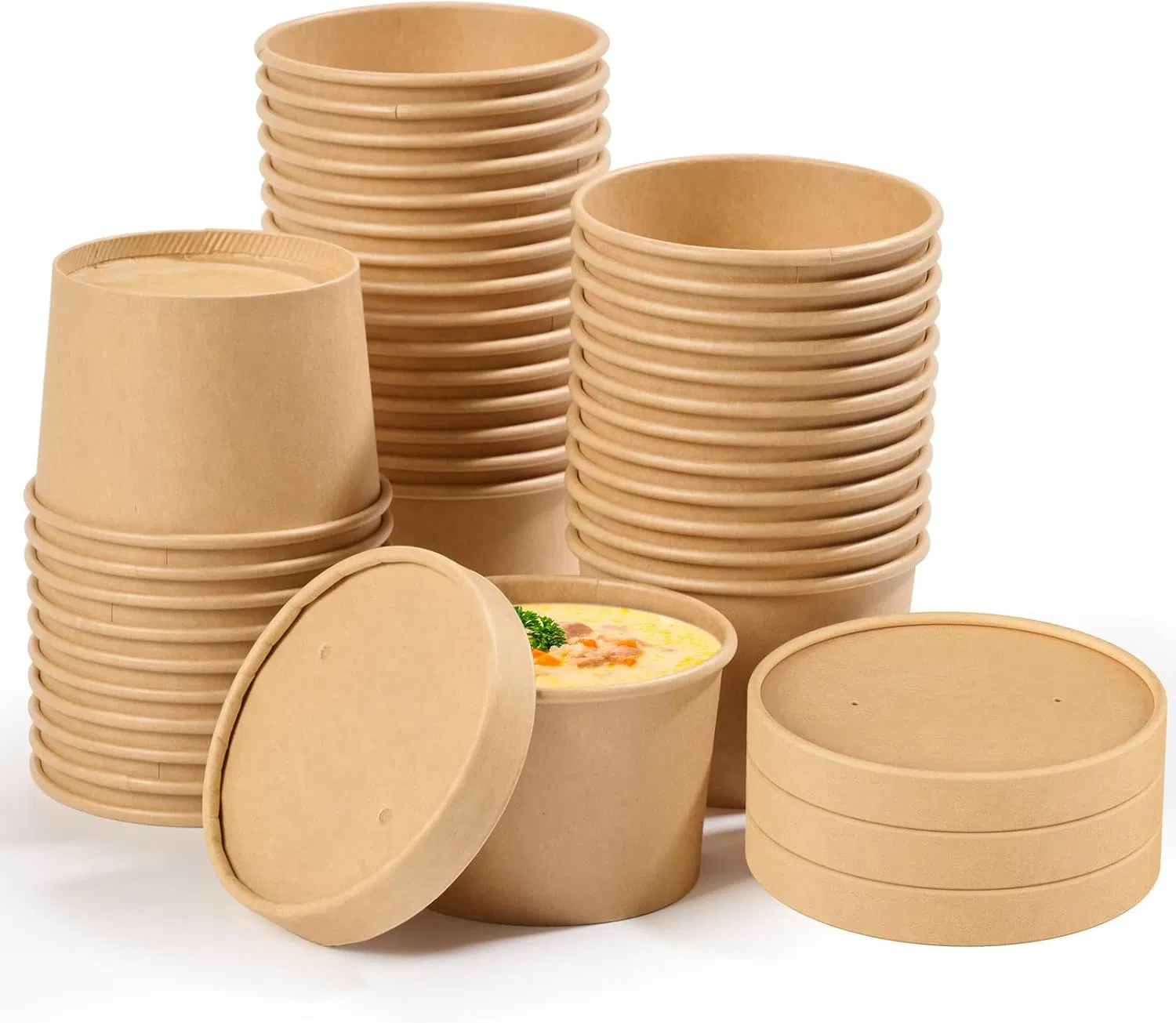Disposable Kraft Paper Soup Cup and Noodle Bucket Takeaway Packaging Soup Bowl