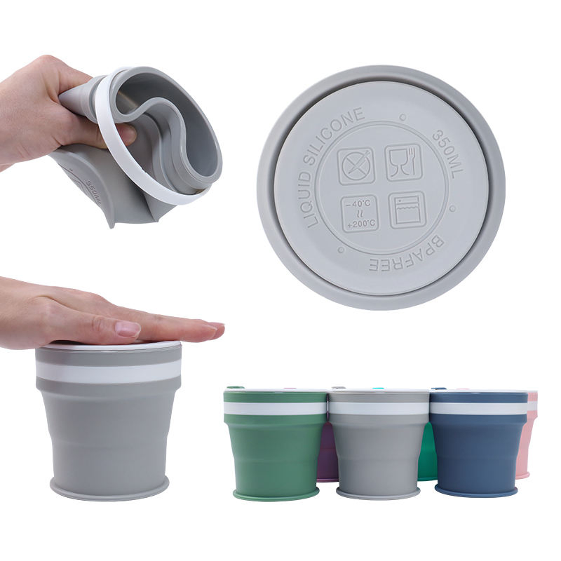 350ml Portable Eco-Friendly Silicon Folding Cup Silicone Reusable Collapsible Travel to Go Coffee Mug with Lid