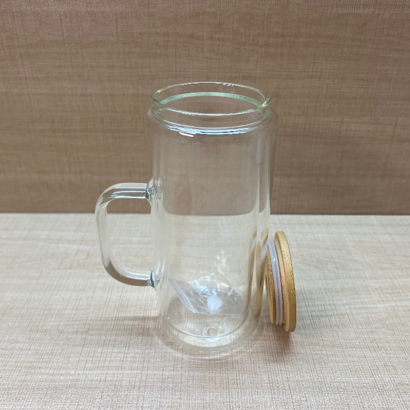 20oz Double Wall High Borosilicate Glass Tumbler American Style Snow Globe Cup Mug with Handle for Parties