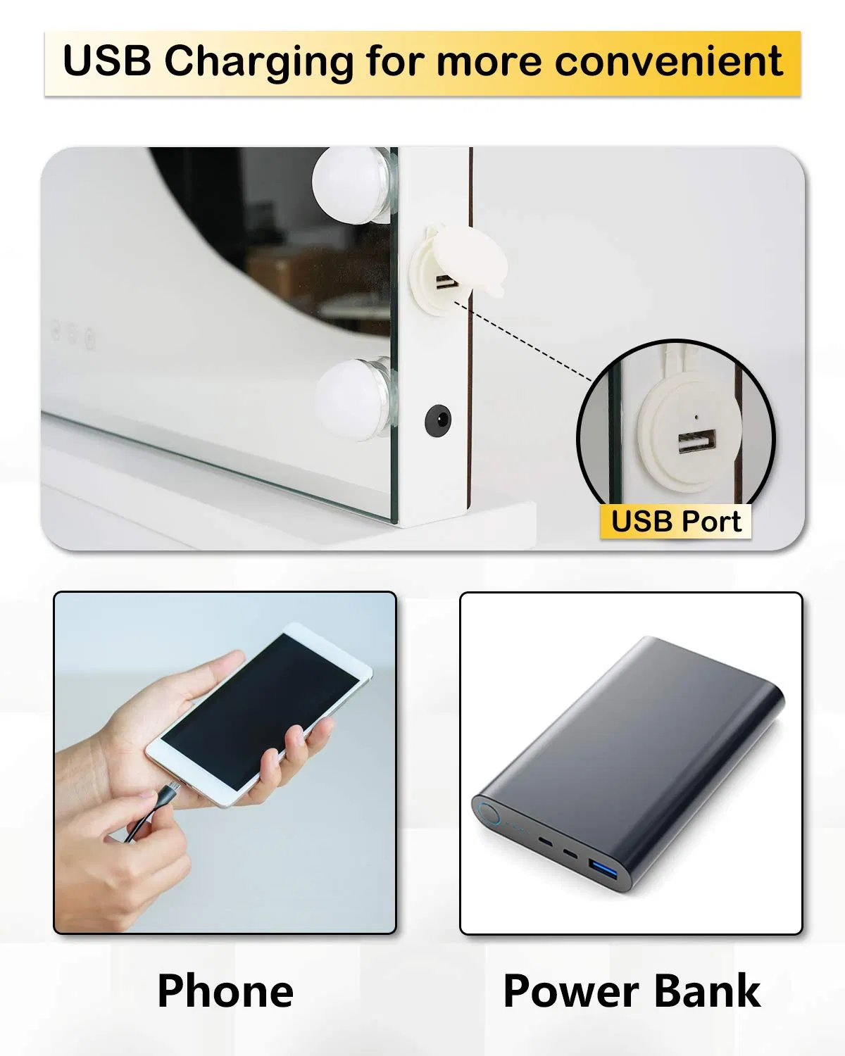 Makeup Mirror with USB Port Lights Hollywood Makeup Dressing Table Mirror U L Certified