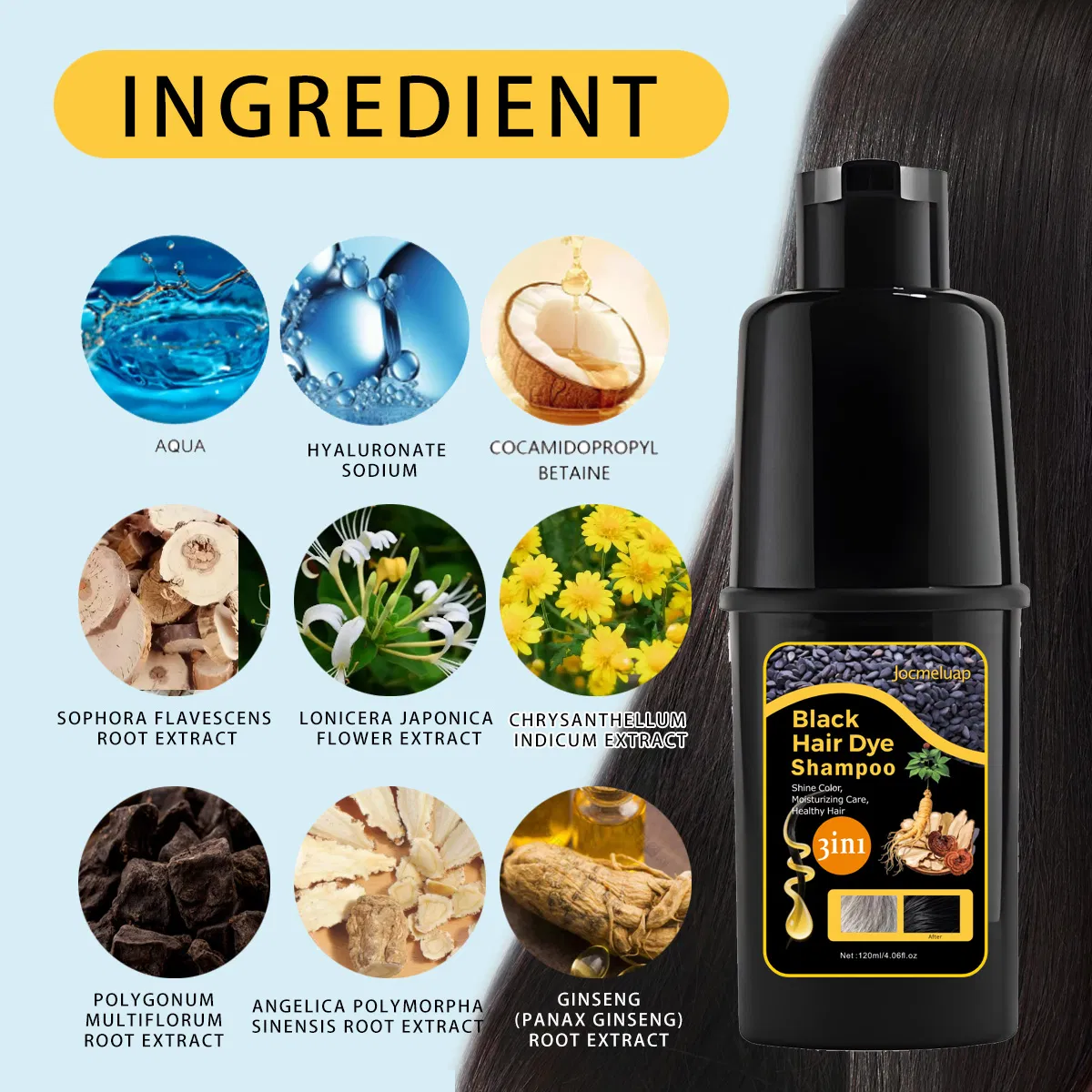 OEM No Ammonia Natural Herbal Dyeing Brown Purple Herbal Organic Black Color Hair Dye Shampoo