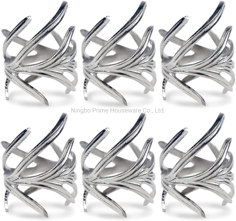 Napkin Rings for Weddings, Christmas, Holiday Parties, or Everyday Use, Set of 6, Silver Branch