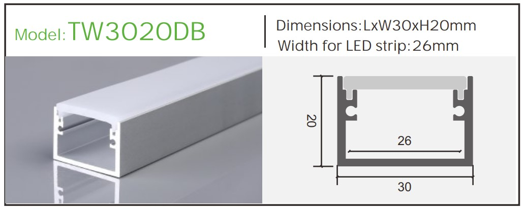 Алюминиевый светодиодный профиль IP65 24В 20Вт для улицы