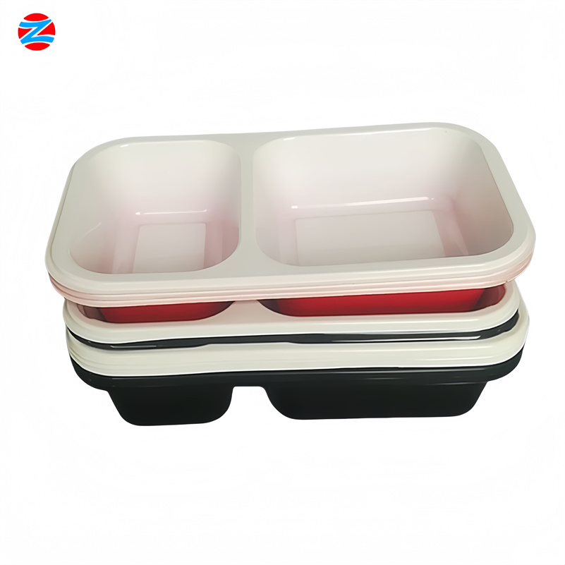 Black Rectangular Disposable Cpet Tray 2 Compartment Meal Containers Microwavable to-Go Fast Food Takeaway Packaged Cartons
