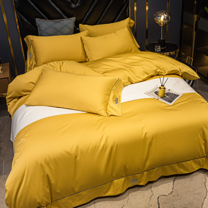 Satin Pillow Case Blue Cotton Bedding OEM Hotel Bed Cover