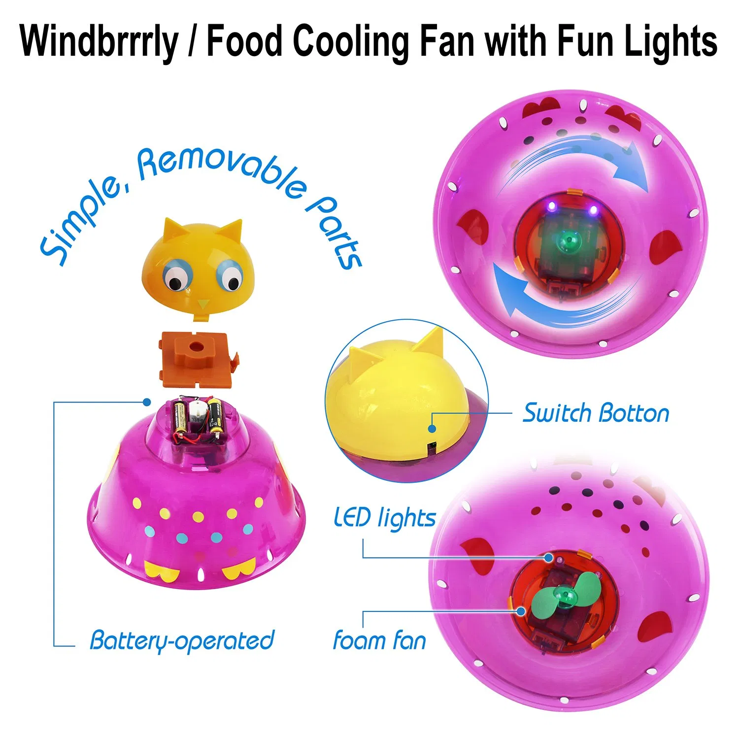 Windbrrrrly Food Cooling Fan with Fun Lights for Kids