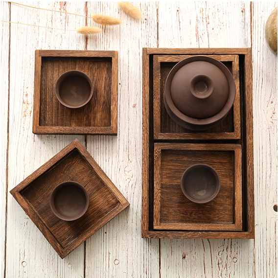 Rectangular Square Household Dinner Plate Hotel Restaurant Bamboo Water Cup Photo Prop Tray Wooden Tea Set Wood Tray