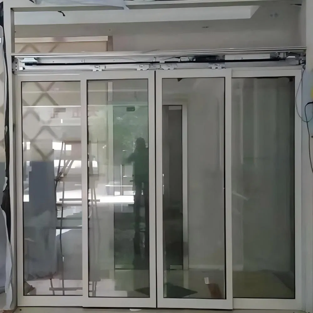 Public Commercial & House Telescopic Automation Automatic Frameless Aluminum Tempered Glass Stainless Steel Security Sliding Glass Door